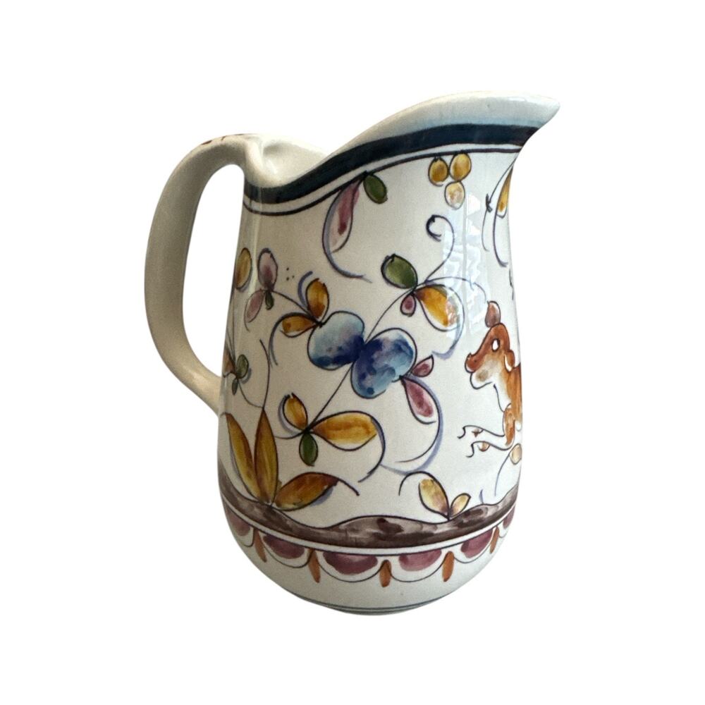 Vintage Hand Painted Portugal Deer Faience Milk Pitcher